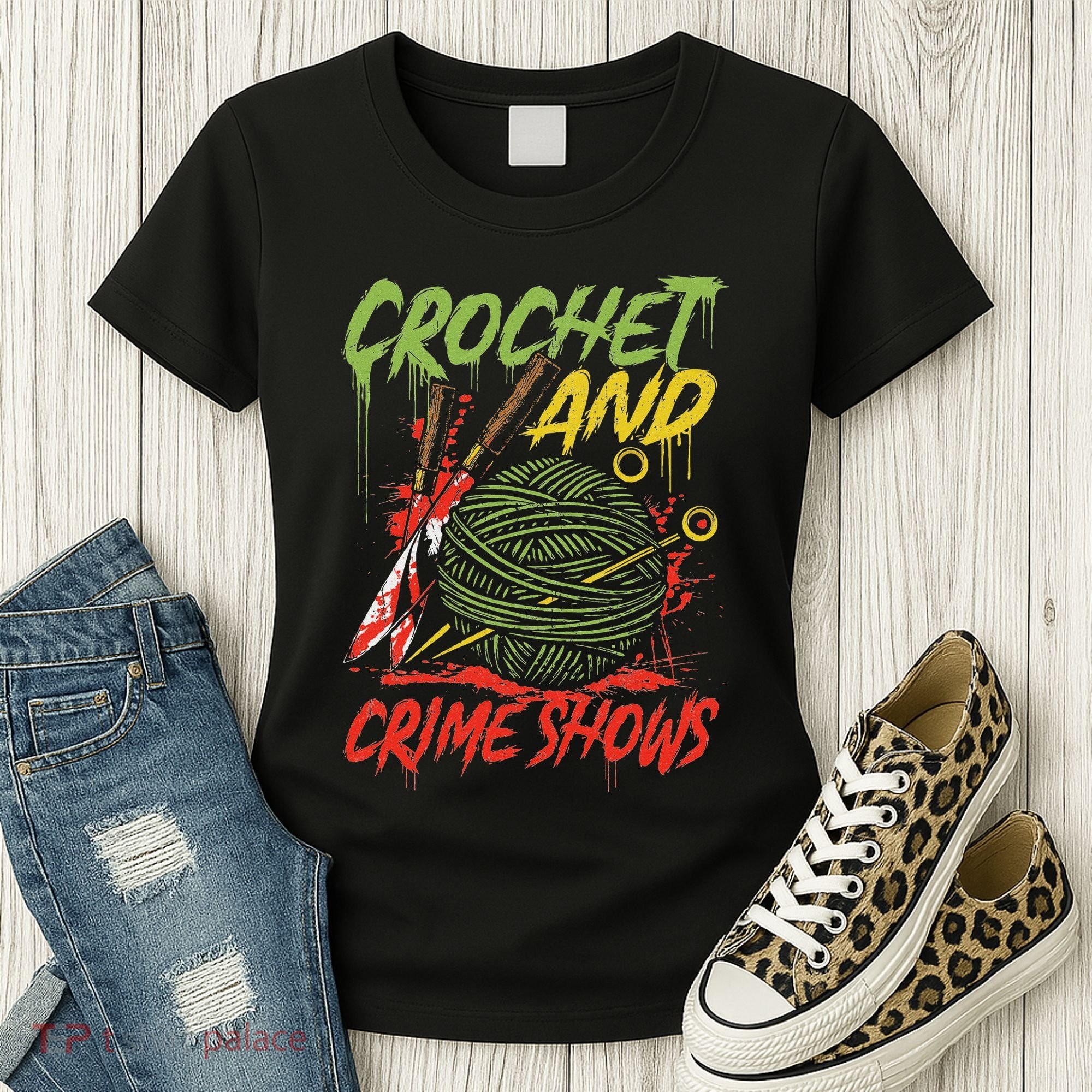 Crochet And Crime Shows Funny Crime Show Lover Knitting Women's T-Shirt