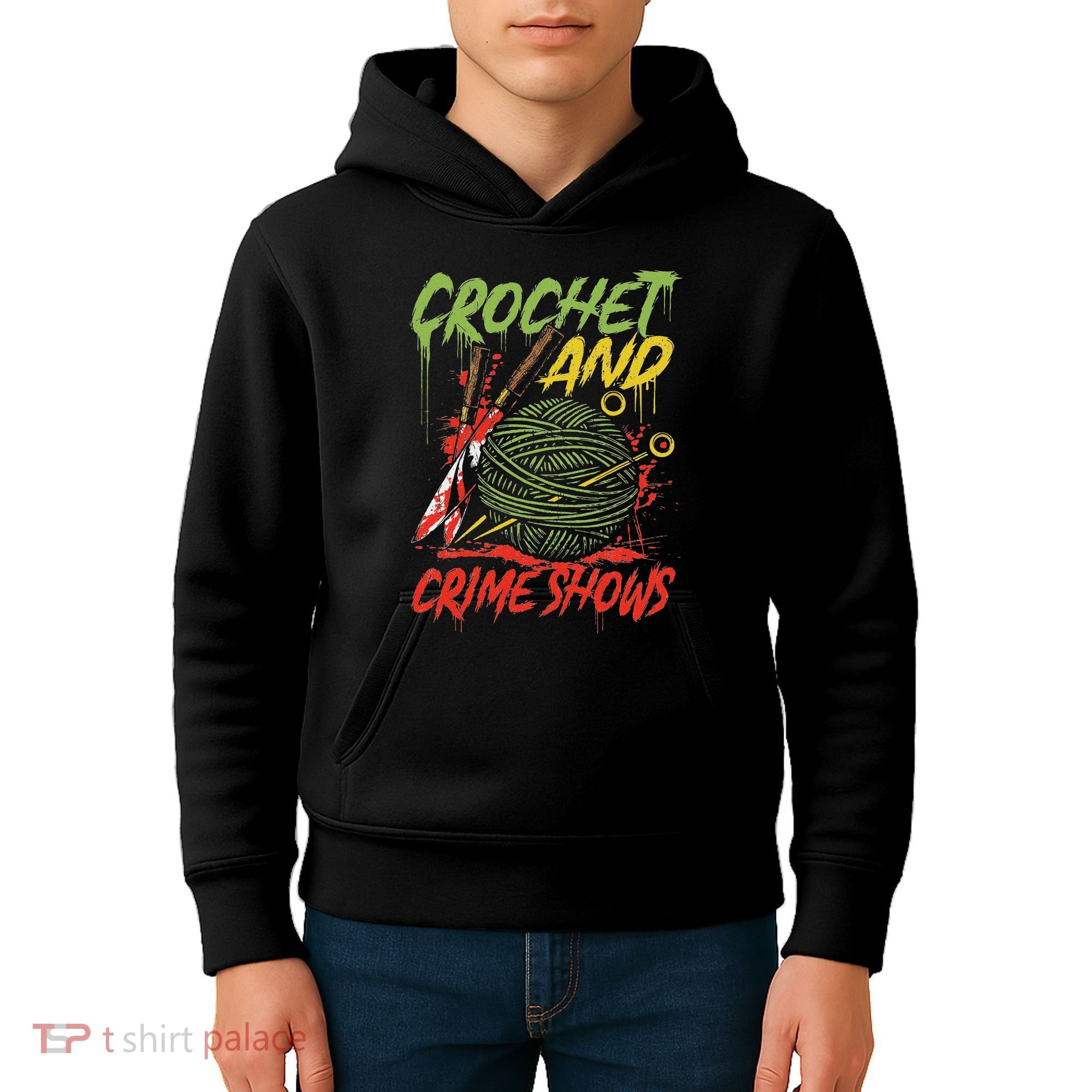 Crochet And Crime Shows Funny Crime Show Lover Knitting Kids Hoodie
