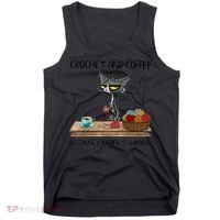 Crochet And Coffee Because Murder Is Wrong Croche Cat Tank Top thumb 0