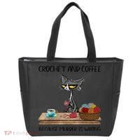 Crochet And Coffee Because Murder Is Wrong Croche Cat Tote Bag thumb 0