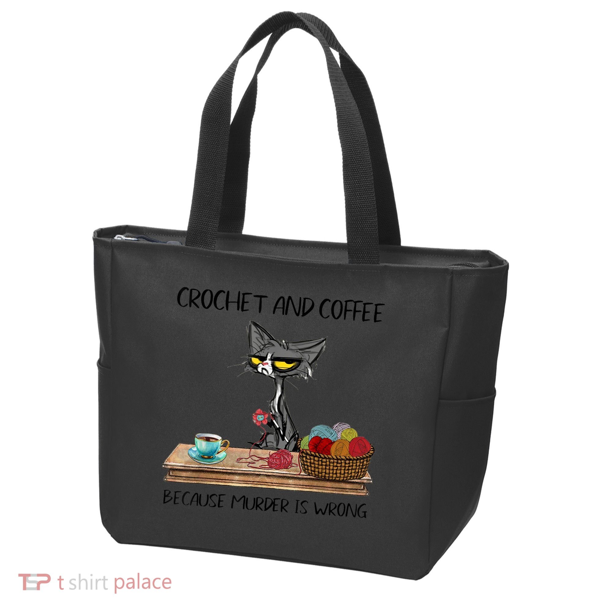Crochet And Coffee Because Murder Is Wrong Croche Cat Tote Bag