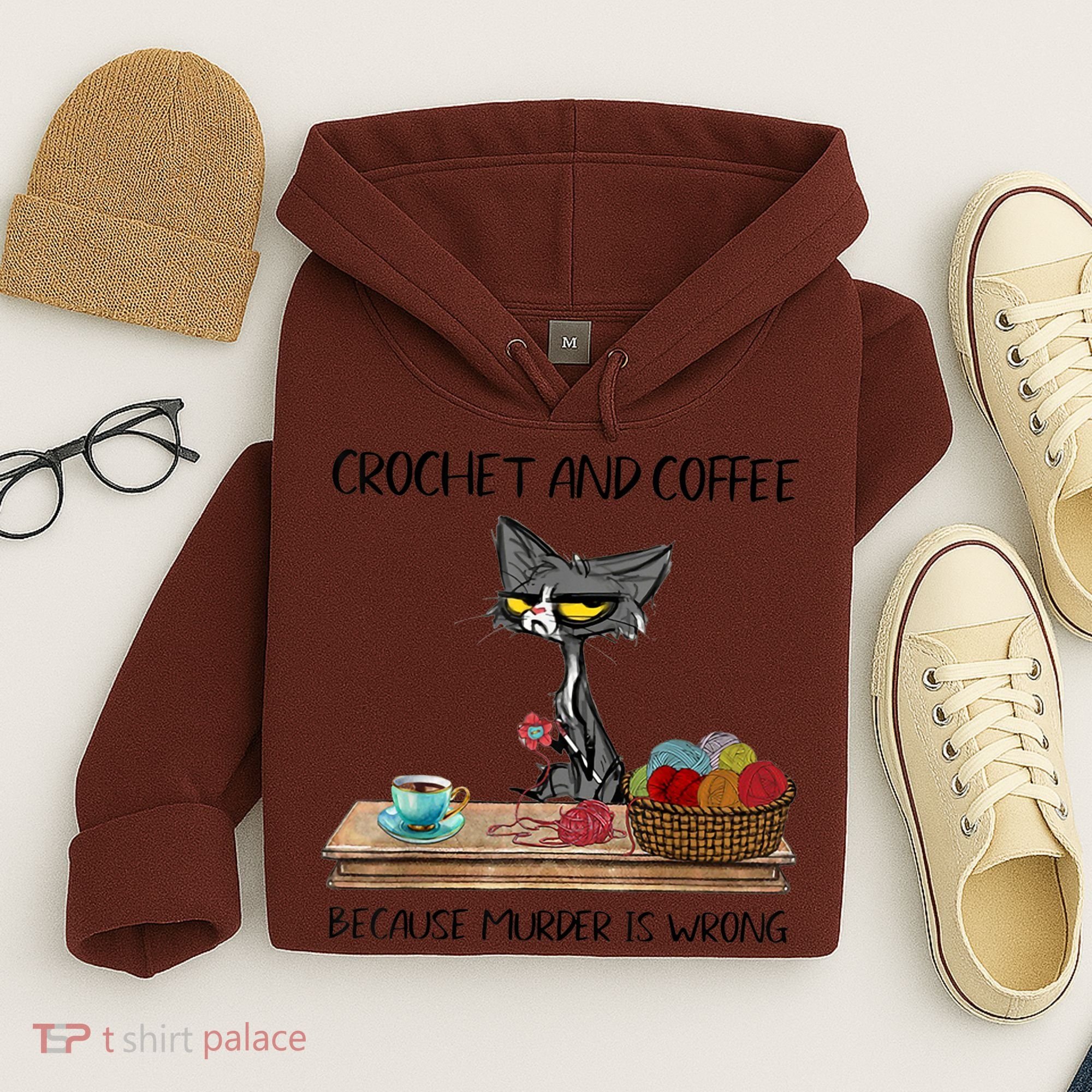 Crochet And Coffee Because Murder Is Wrong Croche Cat Hoodie