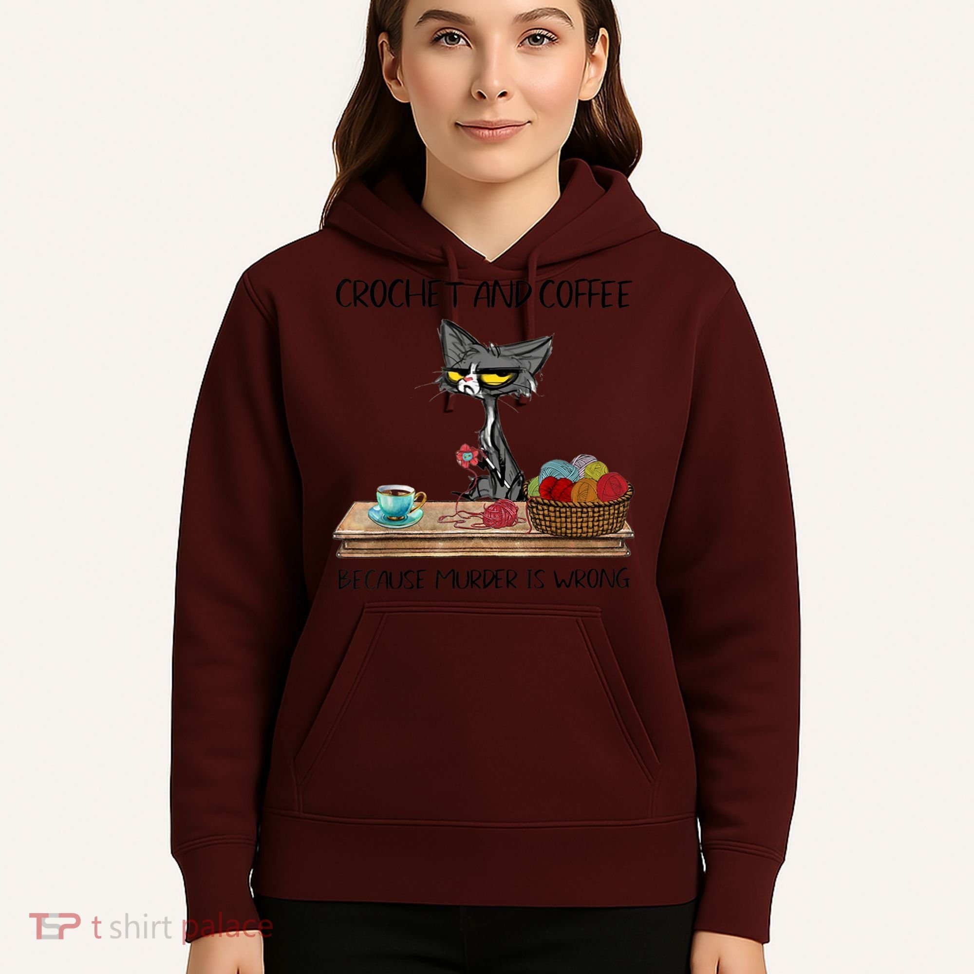 Crochet And Coffee Because Murder Is Wrong Croche Cat Hoodie