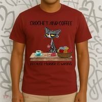 Crochet And Coffee Because Murder Is Wrong Croche Cat T-Shirt thumb 3