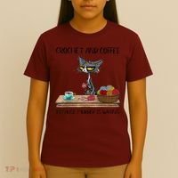 Crochet And Coffee Because Murder Is Wrong Croche Cat T-Shirt thumb 4