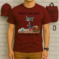 Crochet And Coffee Because Murder Is Wrong Croche Cat T-Shirt thumb 6