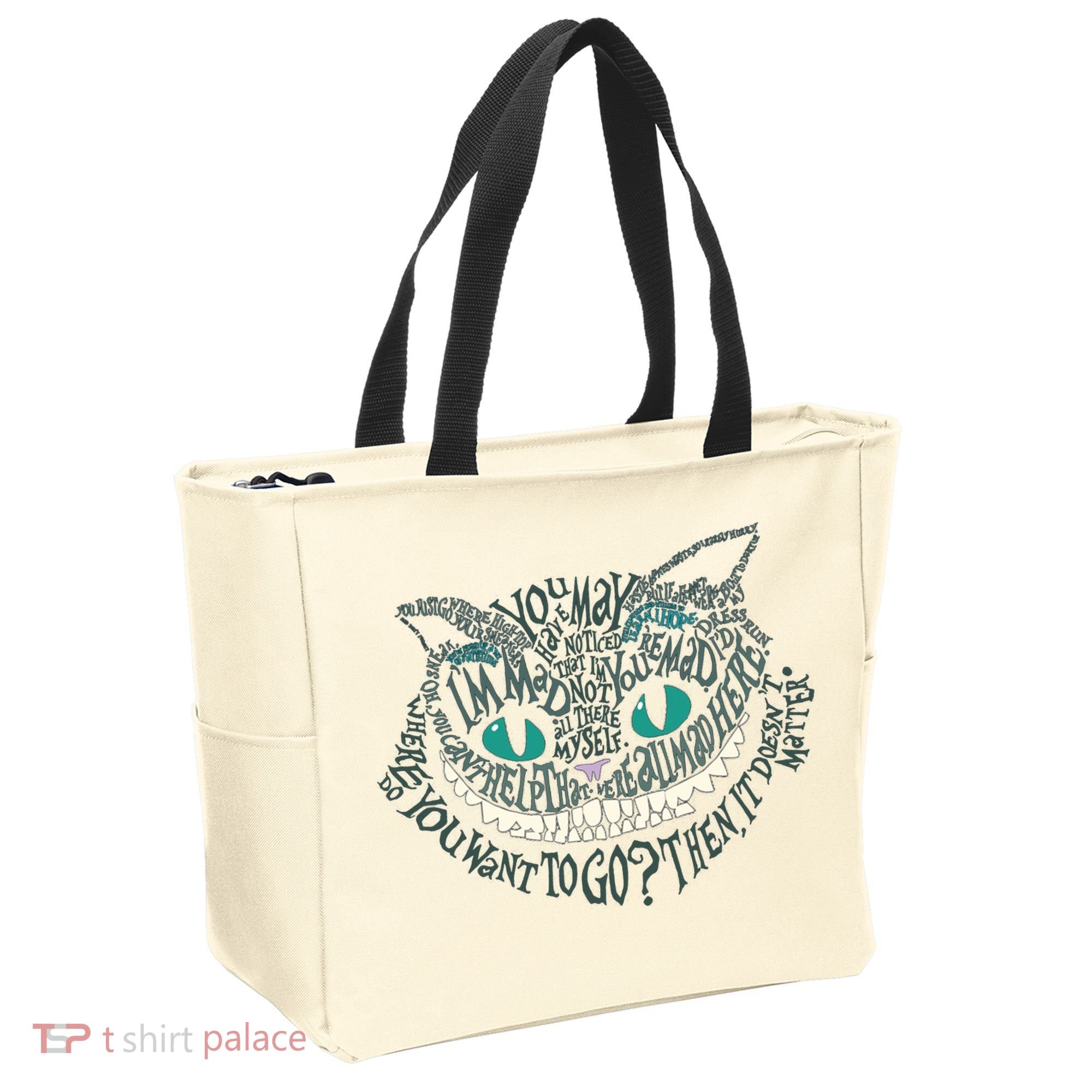 Cheshire Alice Cat We're All Mad Here Wonderland Gift Tote Bag