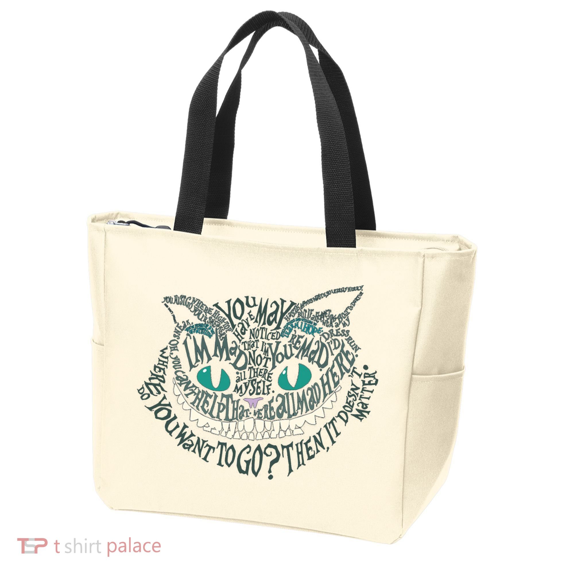 Cheshire Alice Cat We're All Mad Here Wonderland Gift Tote Bag