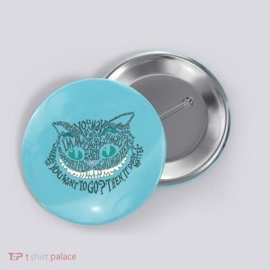 Cheshire Alice Cat We're All Mad Here Wonderland Gift Button