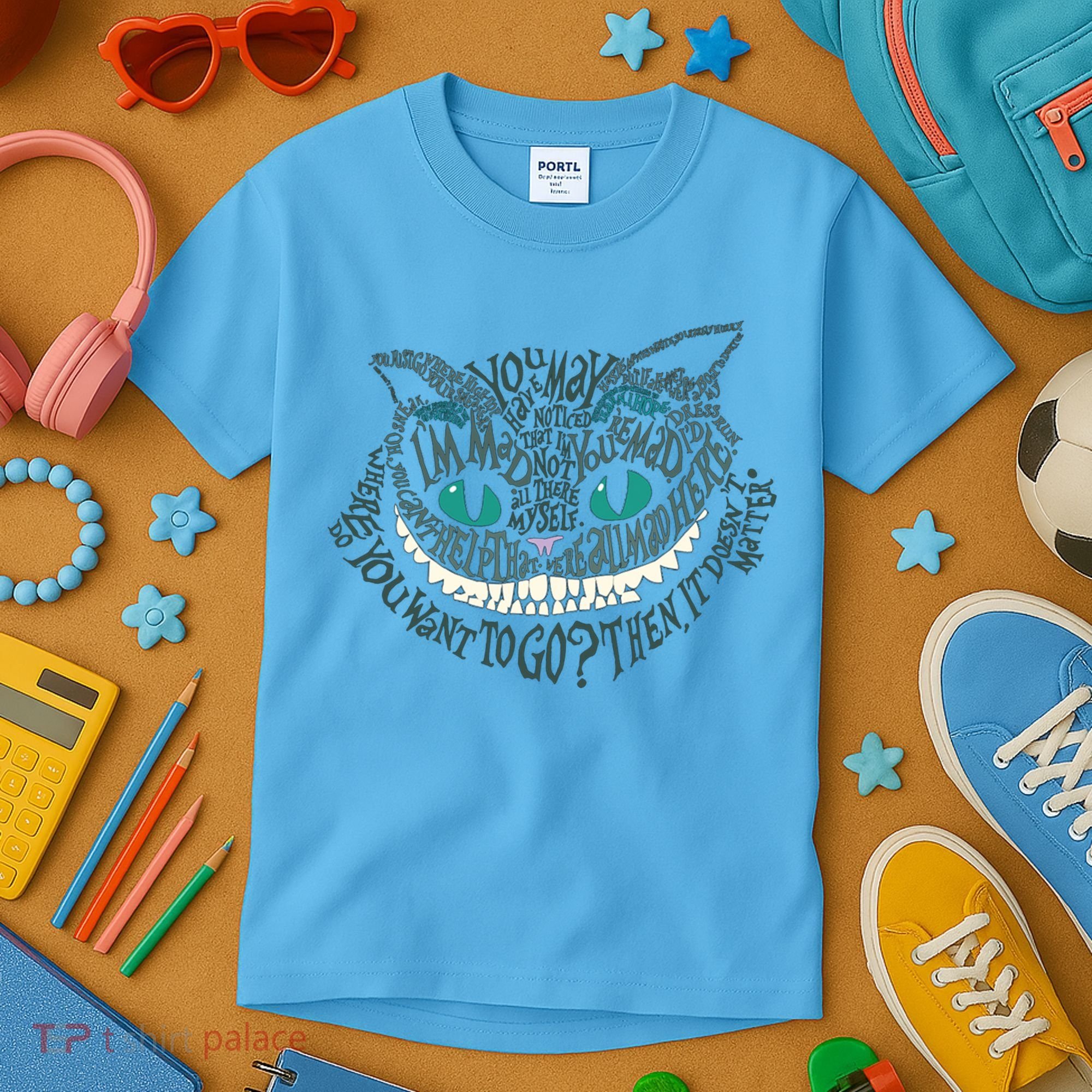 Cheshire Alice Cat We're All Mad Here Wonderland Gift Kids T-Shirt