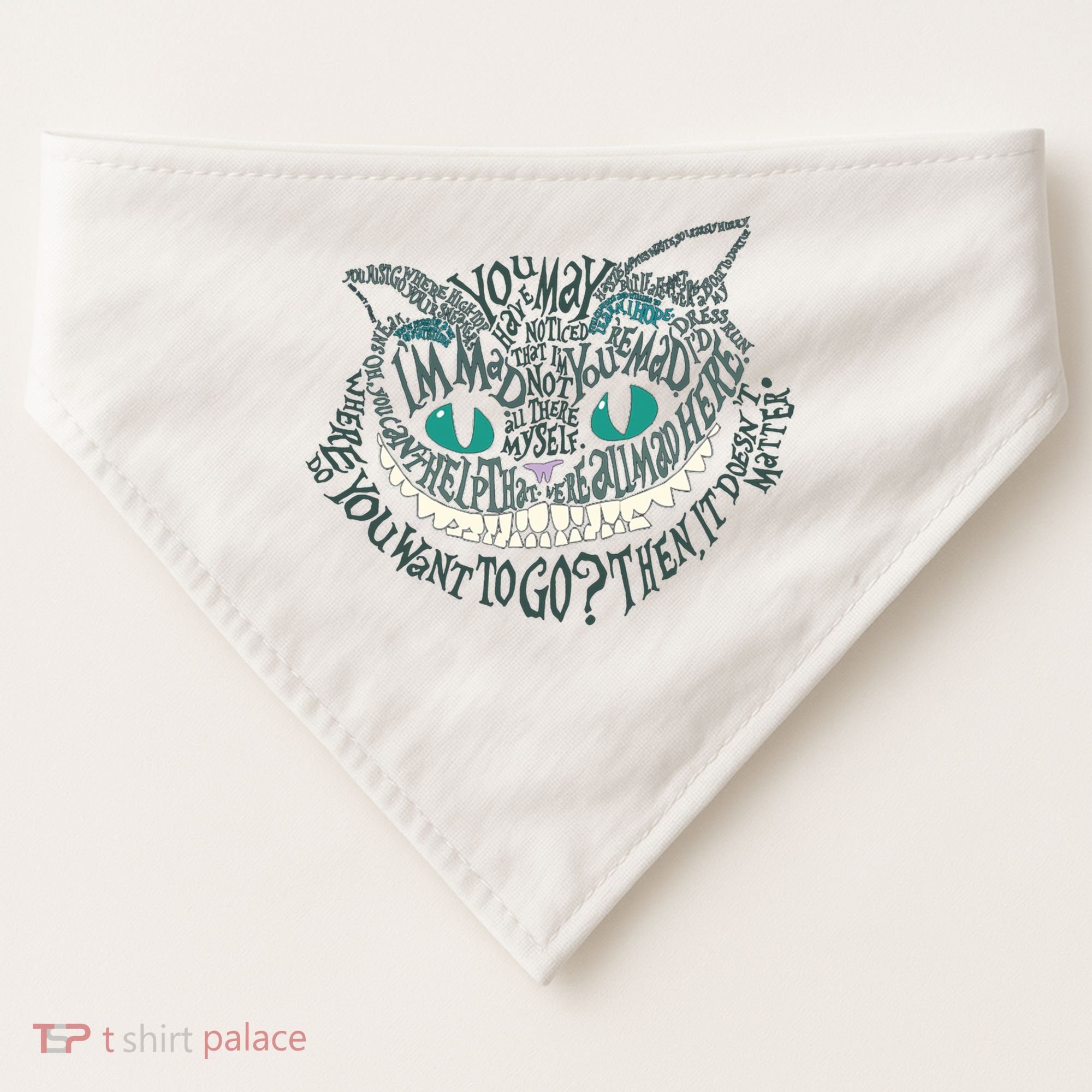 Cheshire Alice Cat We're All Mad Here Wonderland Gift USA-Made Doggie Bandana