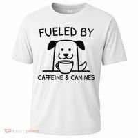 Caffeine And Canines Funny Coffee Dog Lover Morning  Cooling Performance Crew T-Shirt thumb 0