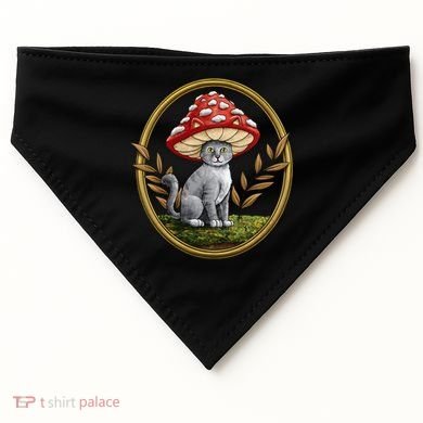 Cottagecore Aesthetic Cat with Mushroom Hat USA-Made Doggie Bandana
