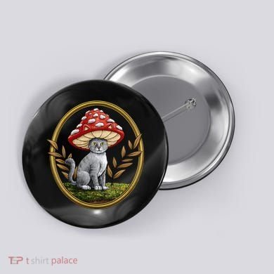 Cottagecore Aesthetic Cat with Mushroom Hat Button
