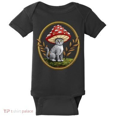 Cottagecore Aesthetic Cat with Mushroom Hat Baby Bodysuit