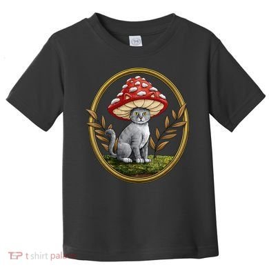 Cottagecore Aesthetic Cat with Mushroom Hat Toddler T-Shirt