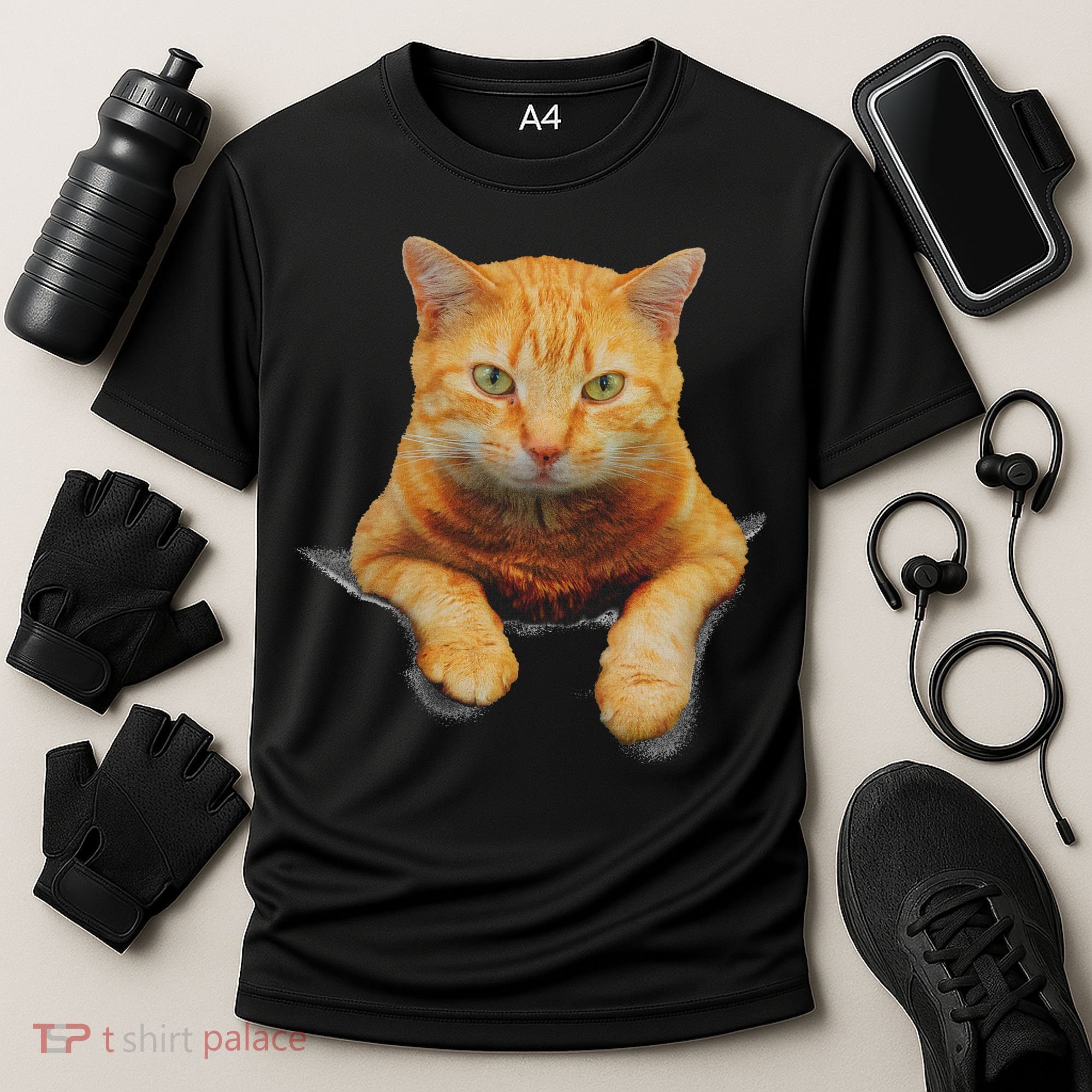 Cat Animals Creative Cat Motif Bag Cat Cooling Performance Crew T-Shirt
