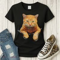 Cat Animals Creative Cat Motif Bag Cat Women's T-Shirt thumb 3