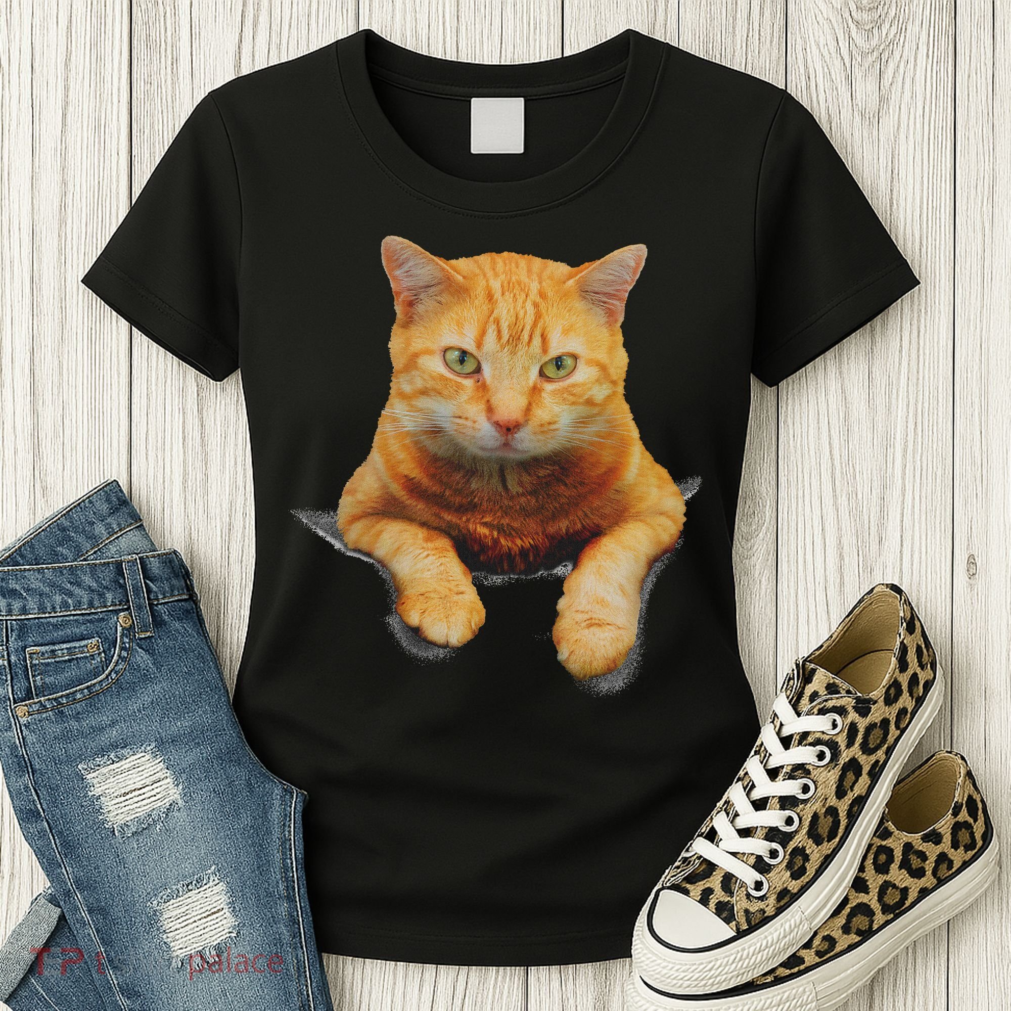 Cat Animals Creative Cat Motif Bag Cat Women's T-Shirt