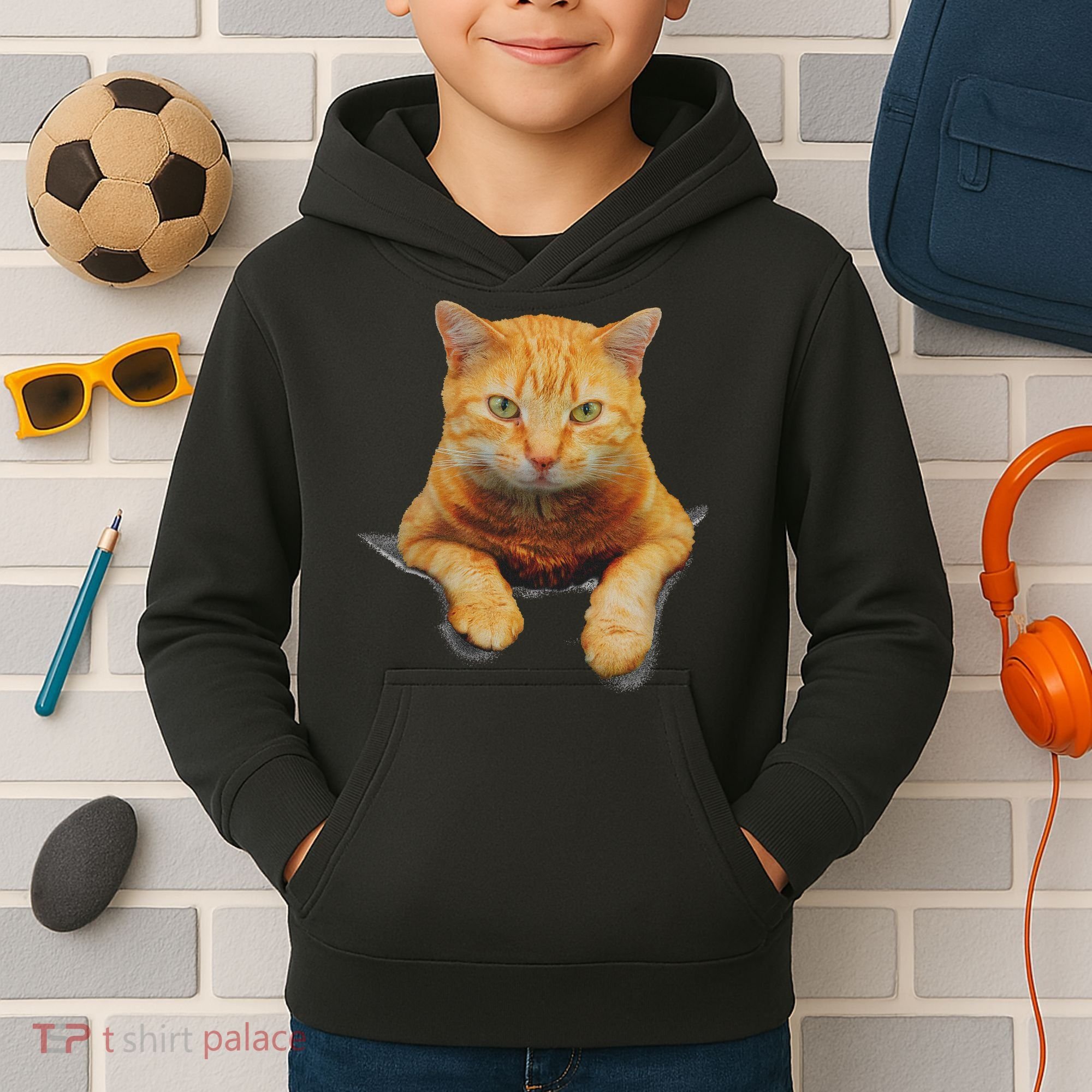 Cat Animals Creative Cat Motif Bag Cat Kids Hoodie
