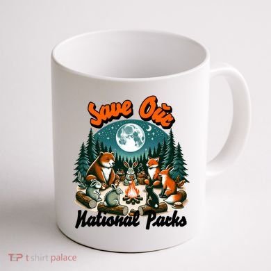 Cute Animals Camping Save Our National Parks Coffee Mug back
