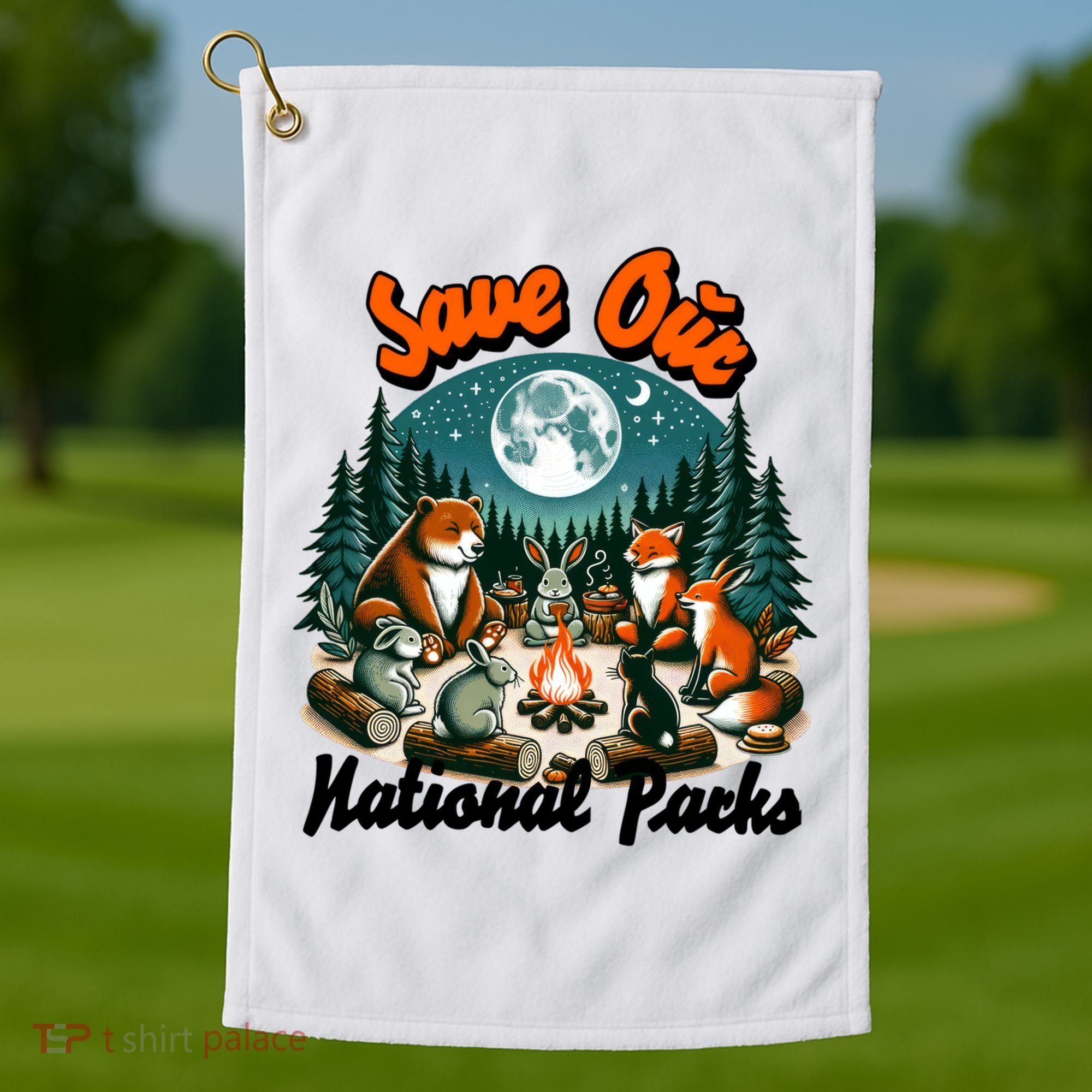 Cute Animals Camping Save Our National Parks Golf Towel