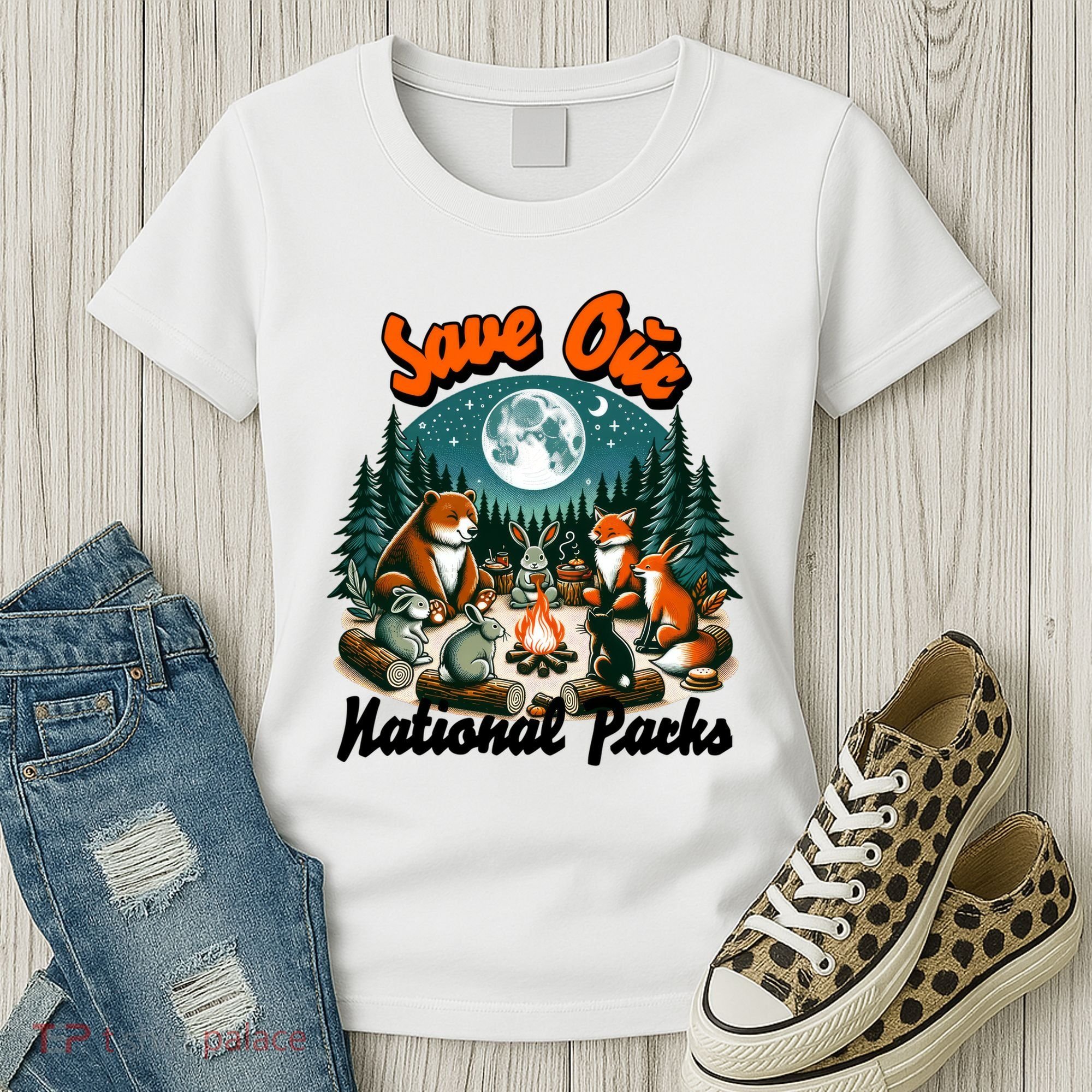 Cute Animals Camping Save Our National Parks Women's T-Shirt