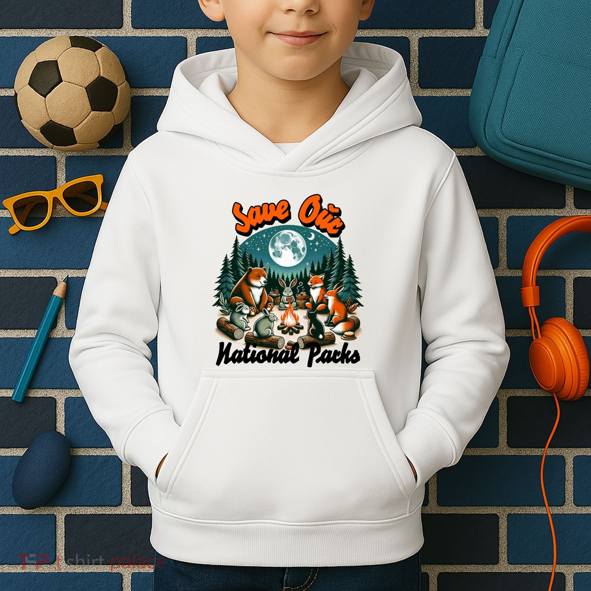 Cute Animals Camping Save Our National Parks Kids Hoodie