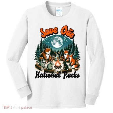 Cute Animals Camping Save Our National Parks Kids Long Sleeve Shirt