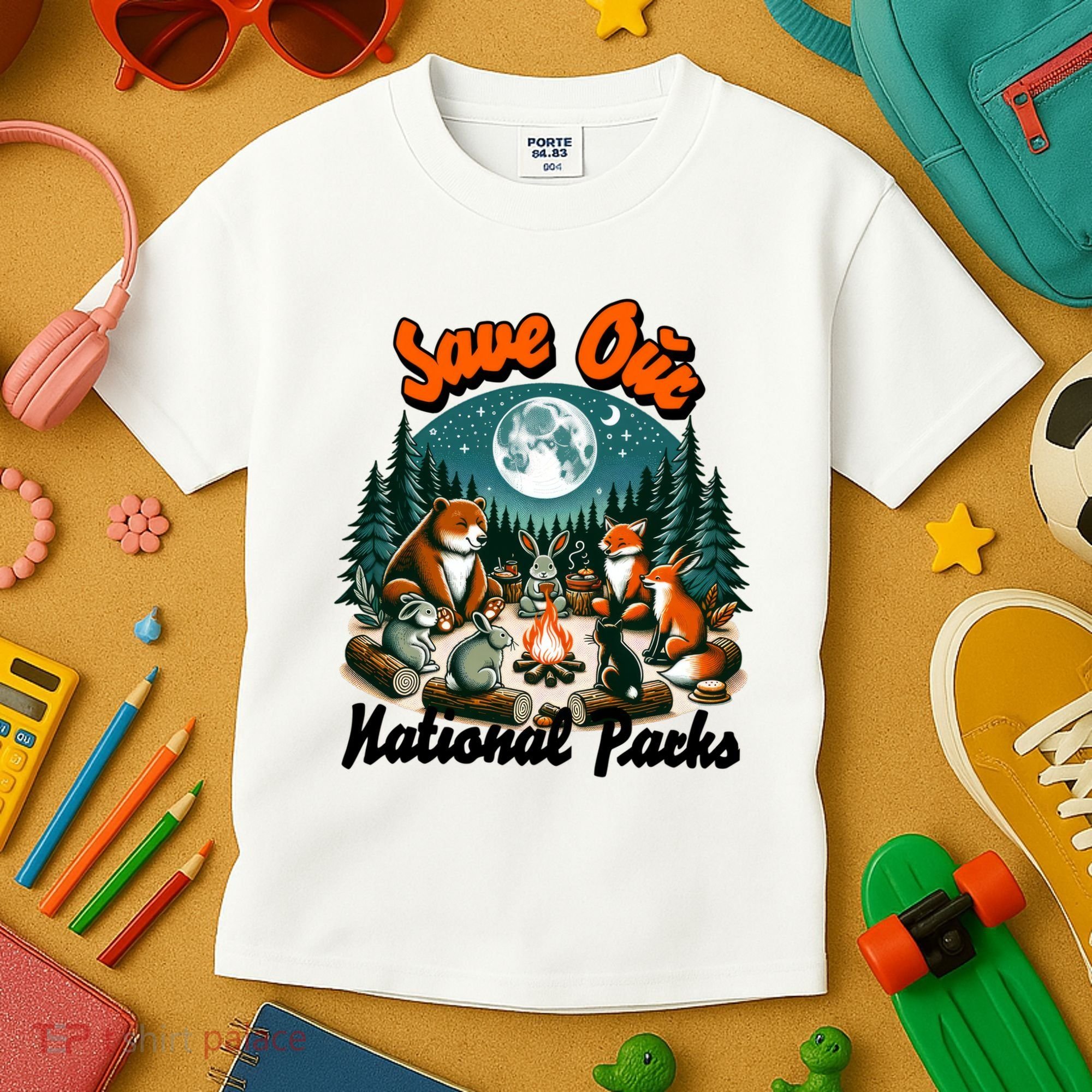 Cute Animals Camping Save Our National Parks Kids T-Shirt