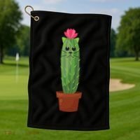 Catus: Funny Cat Cactus Golf Towel thumb 1