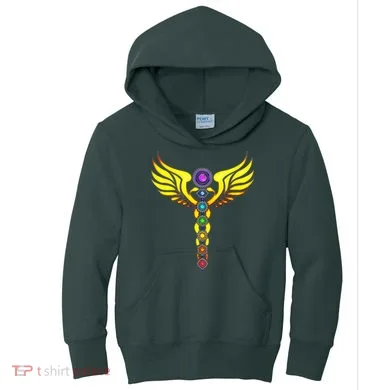 Caduceus With 7 Chakras Kids Hoodie