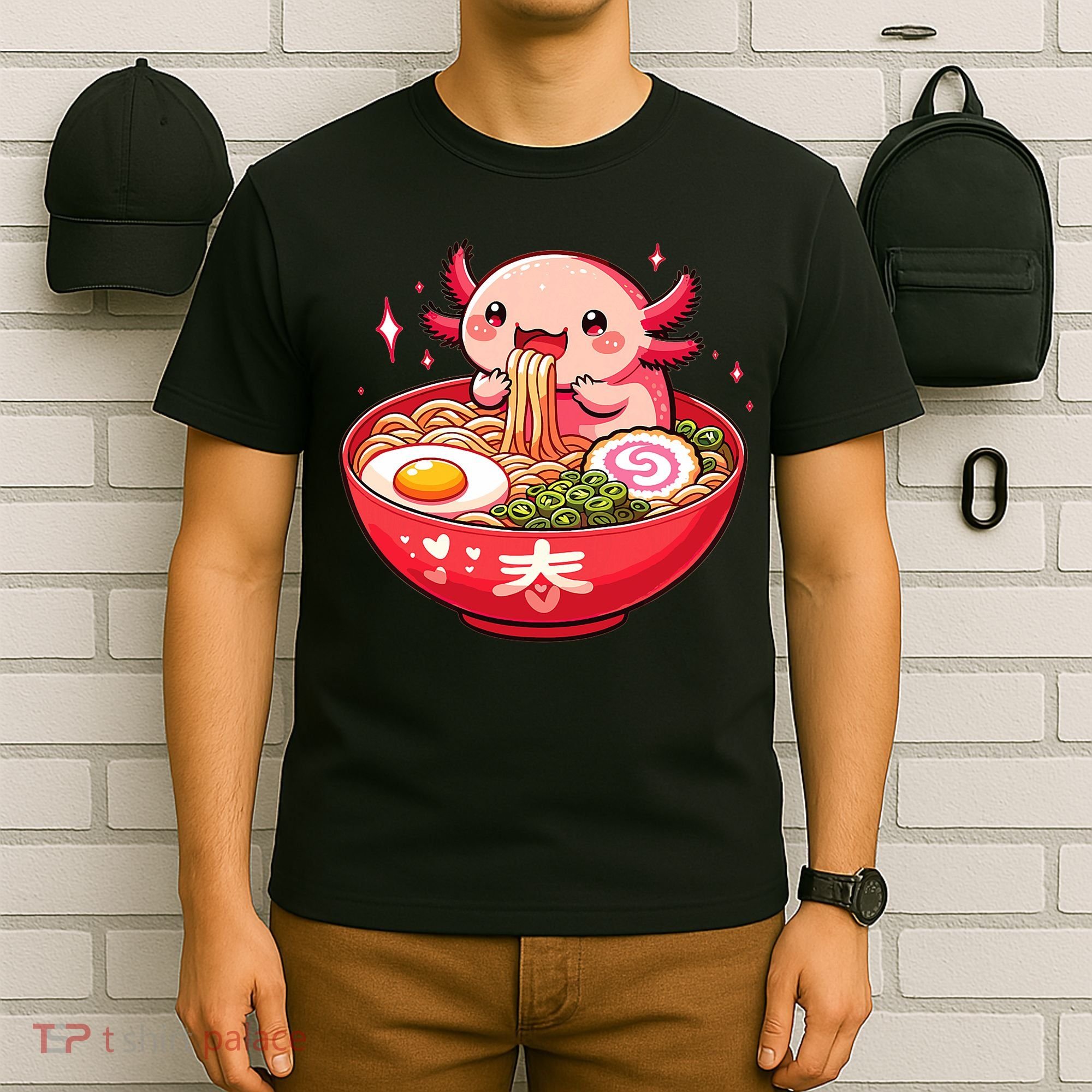 Cute Axolotl Eats Ramen Noodles Axolotls Ramen T-Shirt