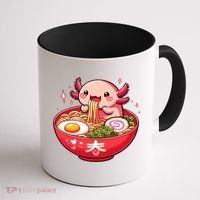 Cute Axolotl Eats Ramen Noodles Axolotls Ramen Coffee Mug thumb 1