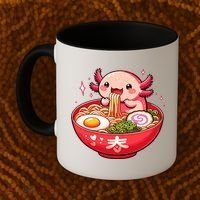 Cute Axolotl Eats Ramen Noodles Axolotls Ramen Coffee Mug thumb 2