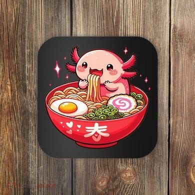 Cute Axolotl Eats Ramen Noodles Axolotls Ramen Coaster