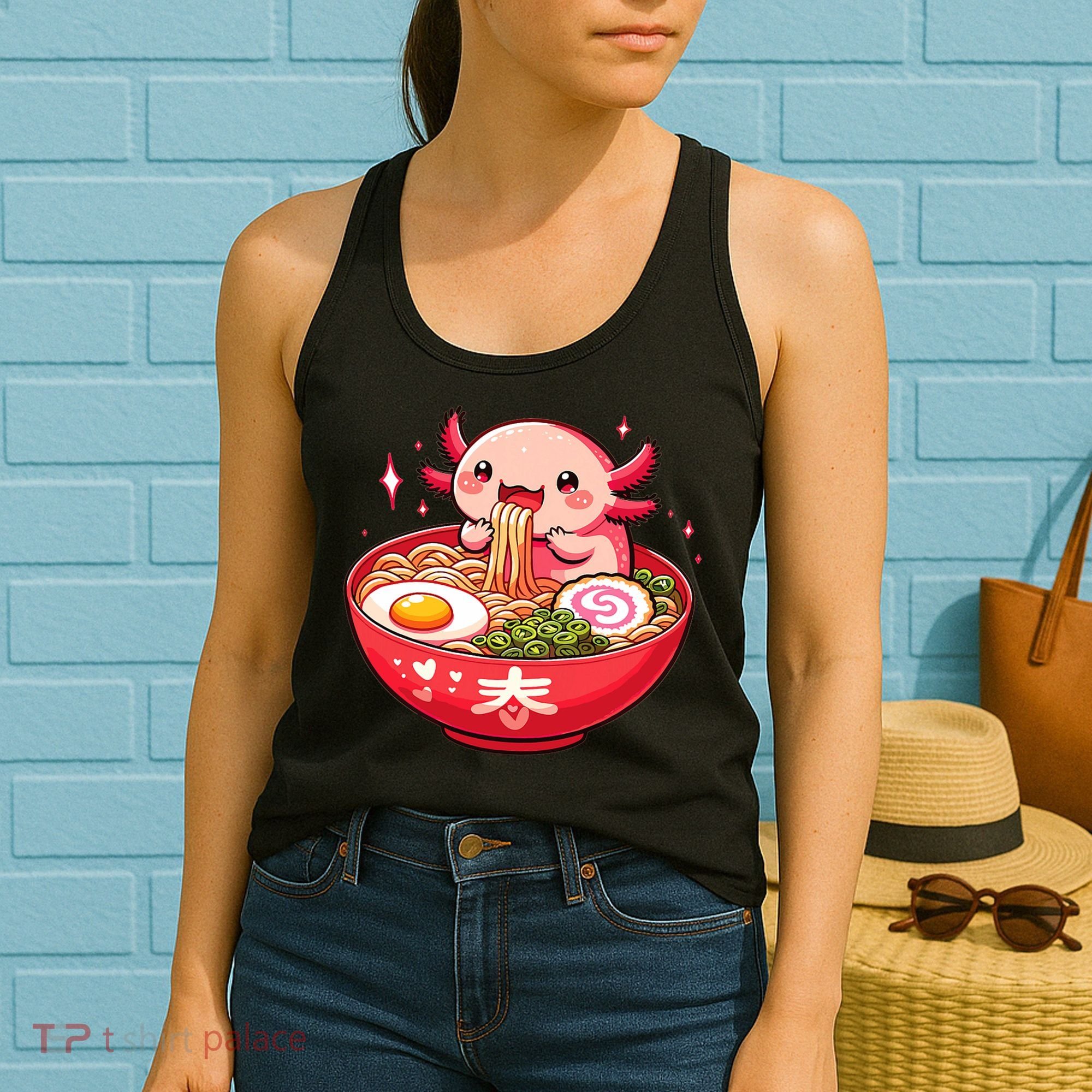 Cute Axolotl Eats Ramen Noodles Axolotls Ramen Women's Tank Top