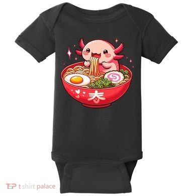Cute Axolotl Eats Ramen Noodles Axolotls Ramen Baby Bodysuit