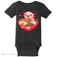 Cute Axolotl Eats Ramen Noodles Axolotls Ramen Baby Bodysuit thumb 0