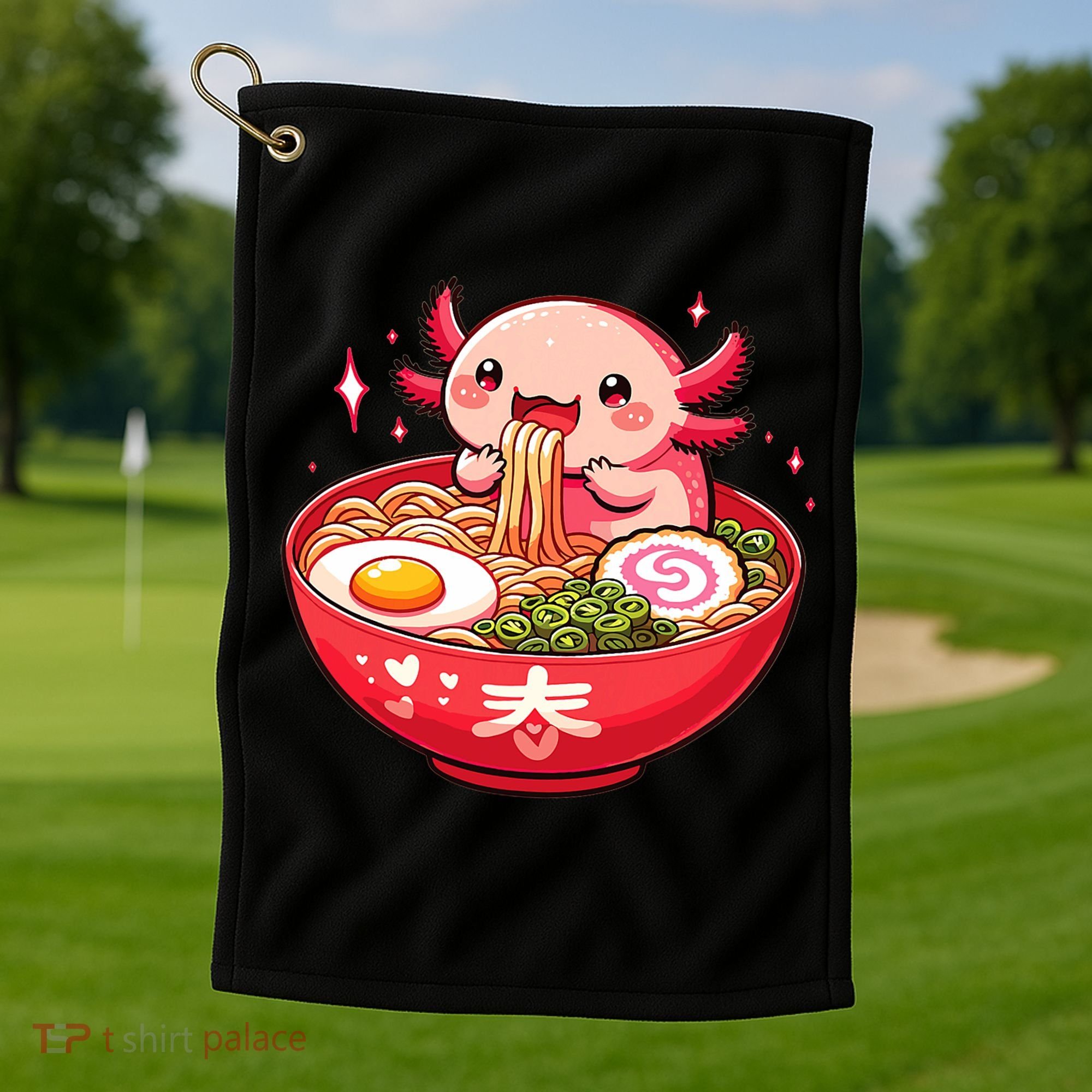 Cute Axolotl Eats Ramen Noodles Axolotls Ramen Golf Towel