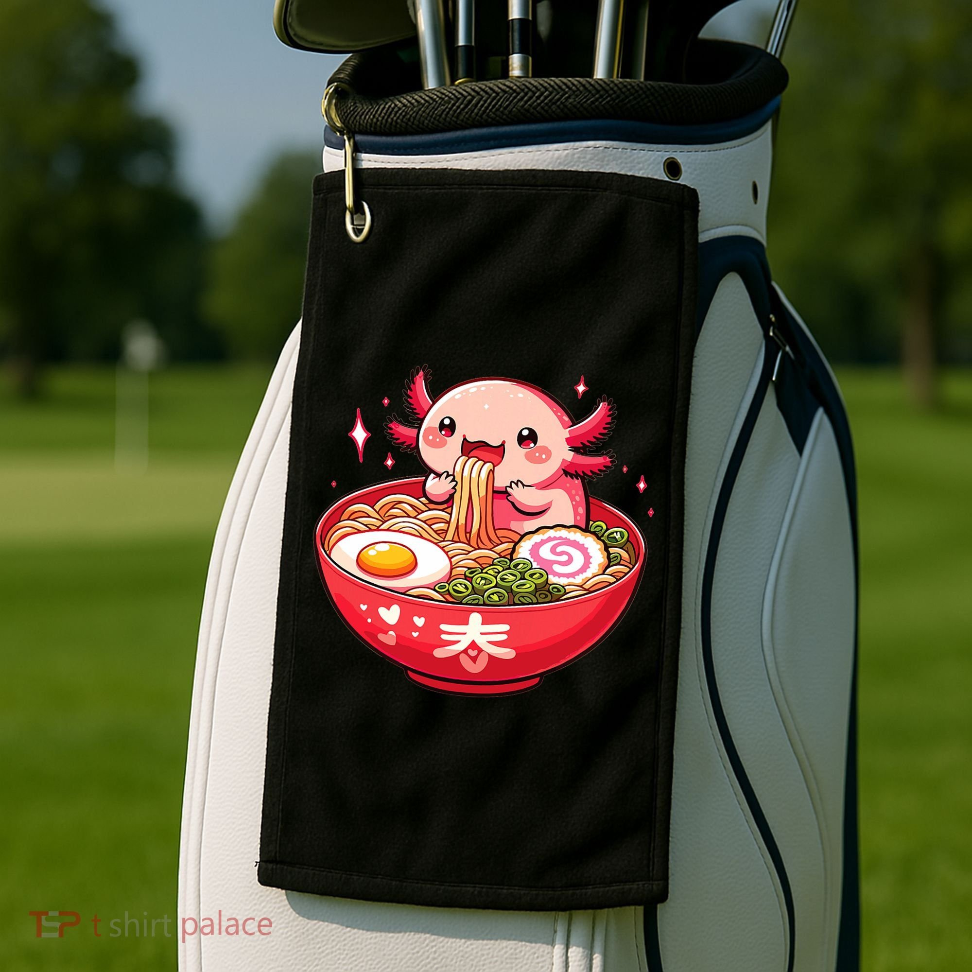 Cute Axolotl Eats Ramen Noodles Axolotls Ramen Golf Towel