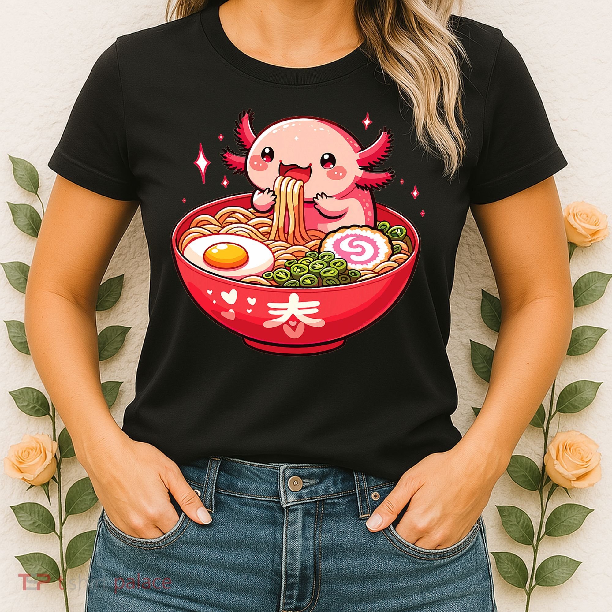 Cute Axolotl Eats Ramen Noodles Axolotls Ramen Women's T-Shirt