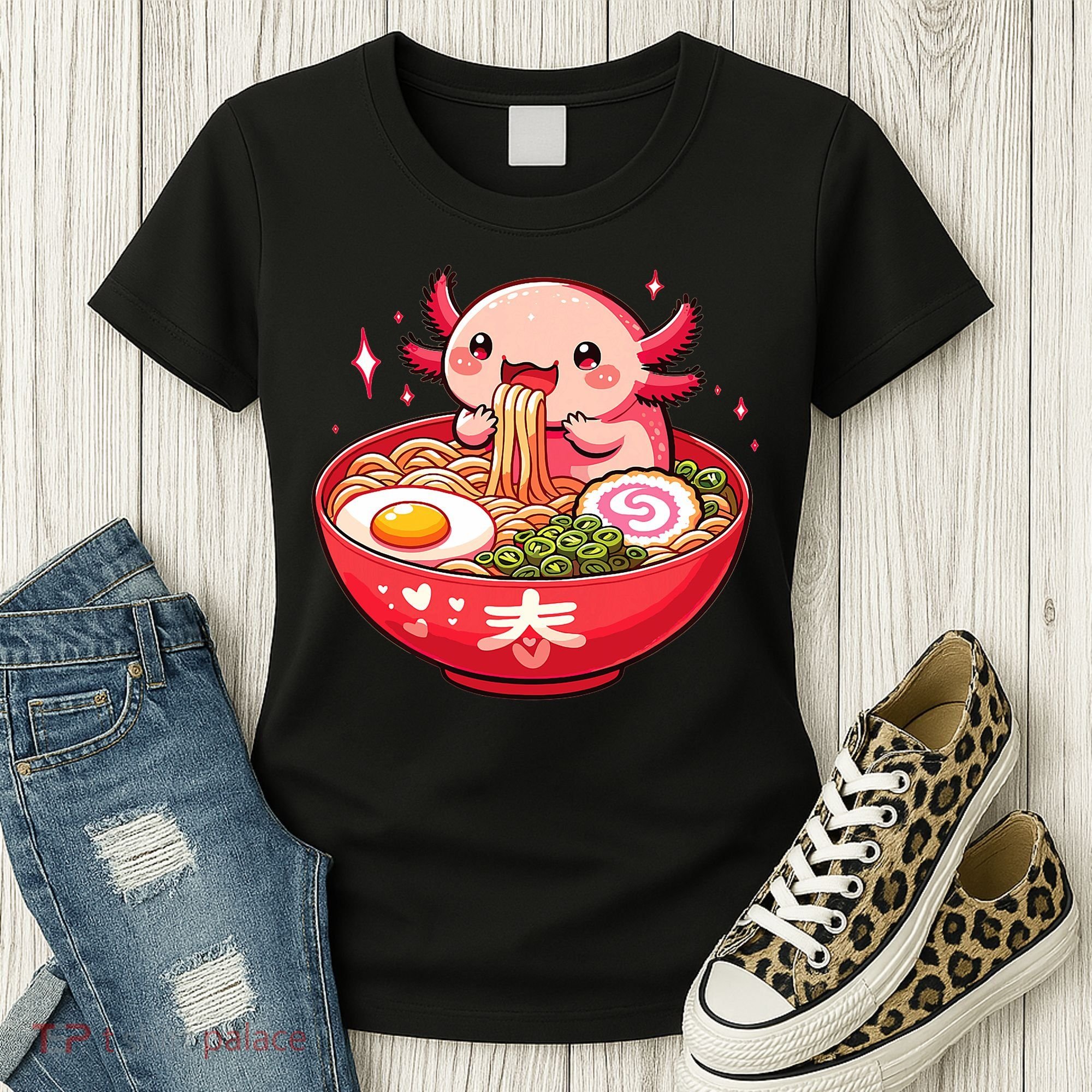 Cute Axolotl Eats Ramen Noodles Axolotls Ramen Women's T-Shirt