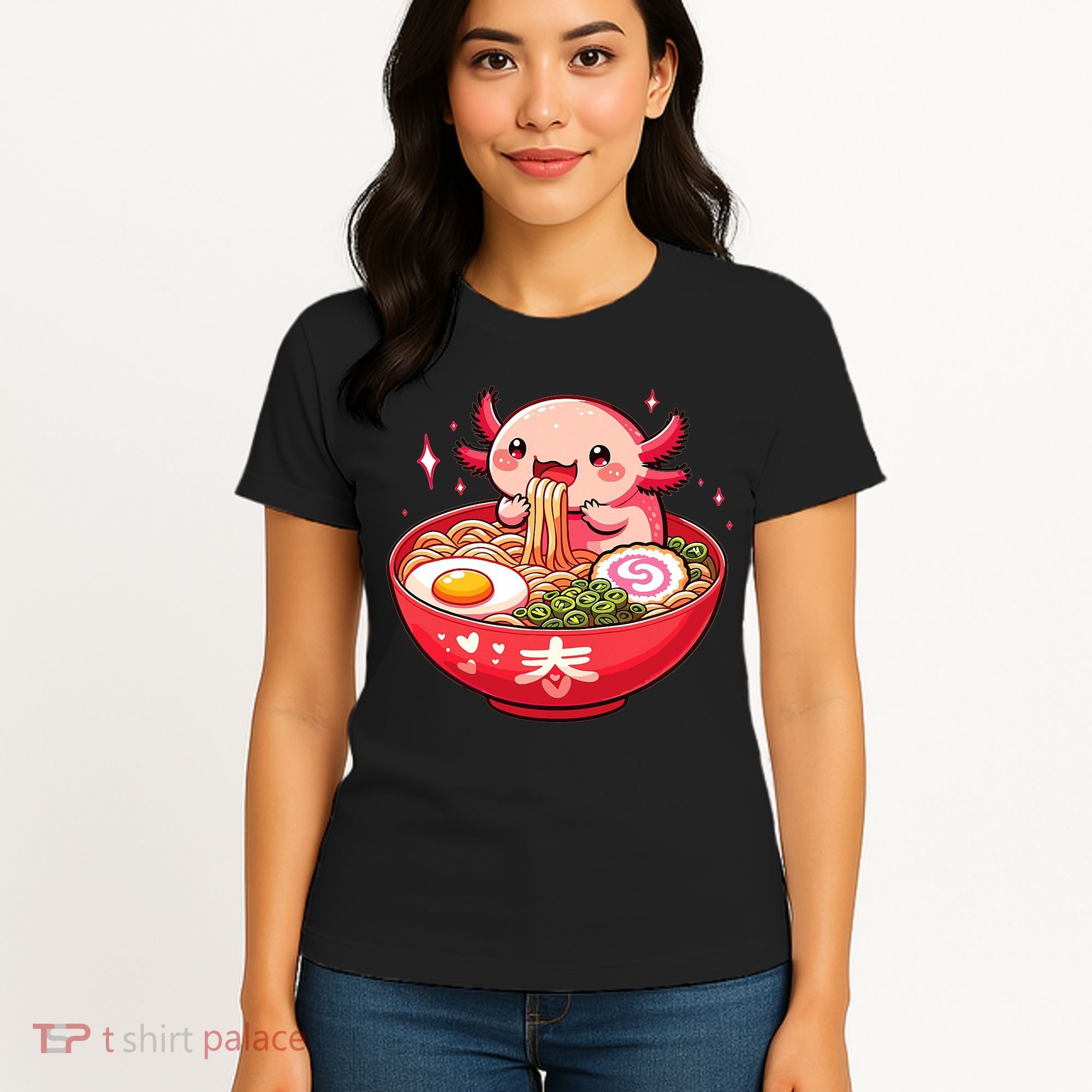 Cute Axolotl Eats Ramen Noodles Axolotls Ramen Women's T-Shirt
