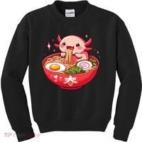 Cute Axolotl Eats Ramen Noodles Axolotls Ramen Kids Sweatshirt thumb 0