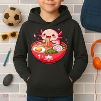 Cute Axolotl Eats Ramen Noodles Axolotls Ramen Kids Hoodie thumb 2