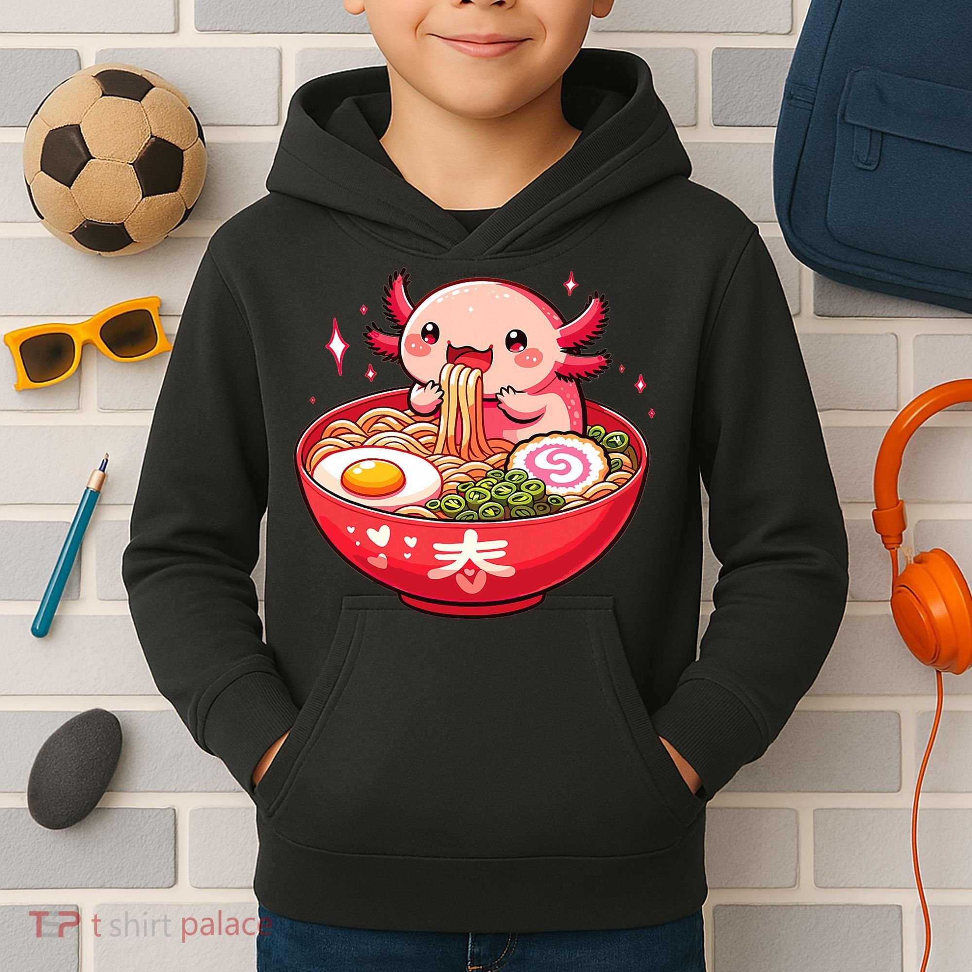 Cute Axolotl Eats Ramen Noodles Axolotls Ramen Kids Hoodie