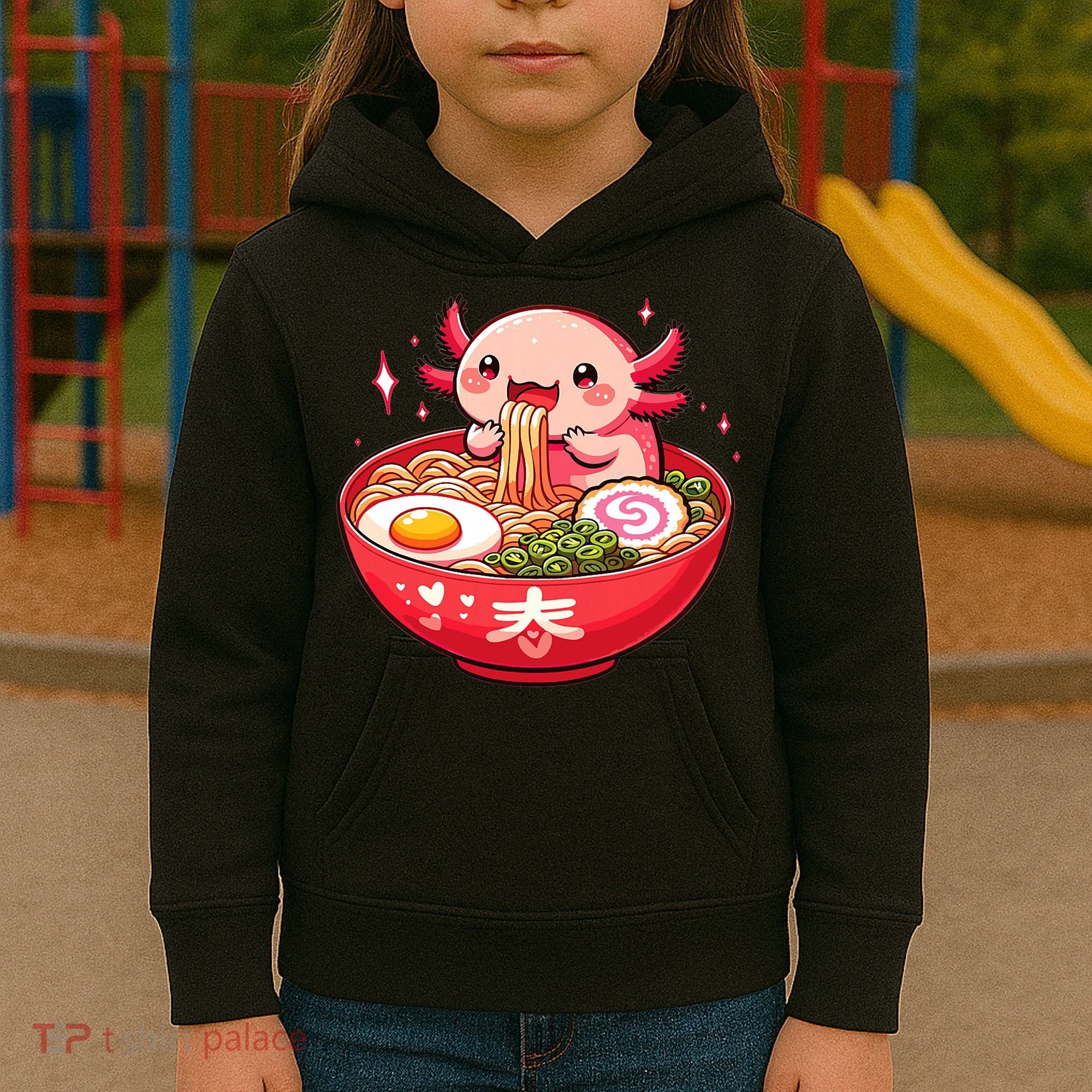 Cute Axolotl Eats Ramen Noodles Axolotls Ramen Kids Hoodie
