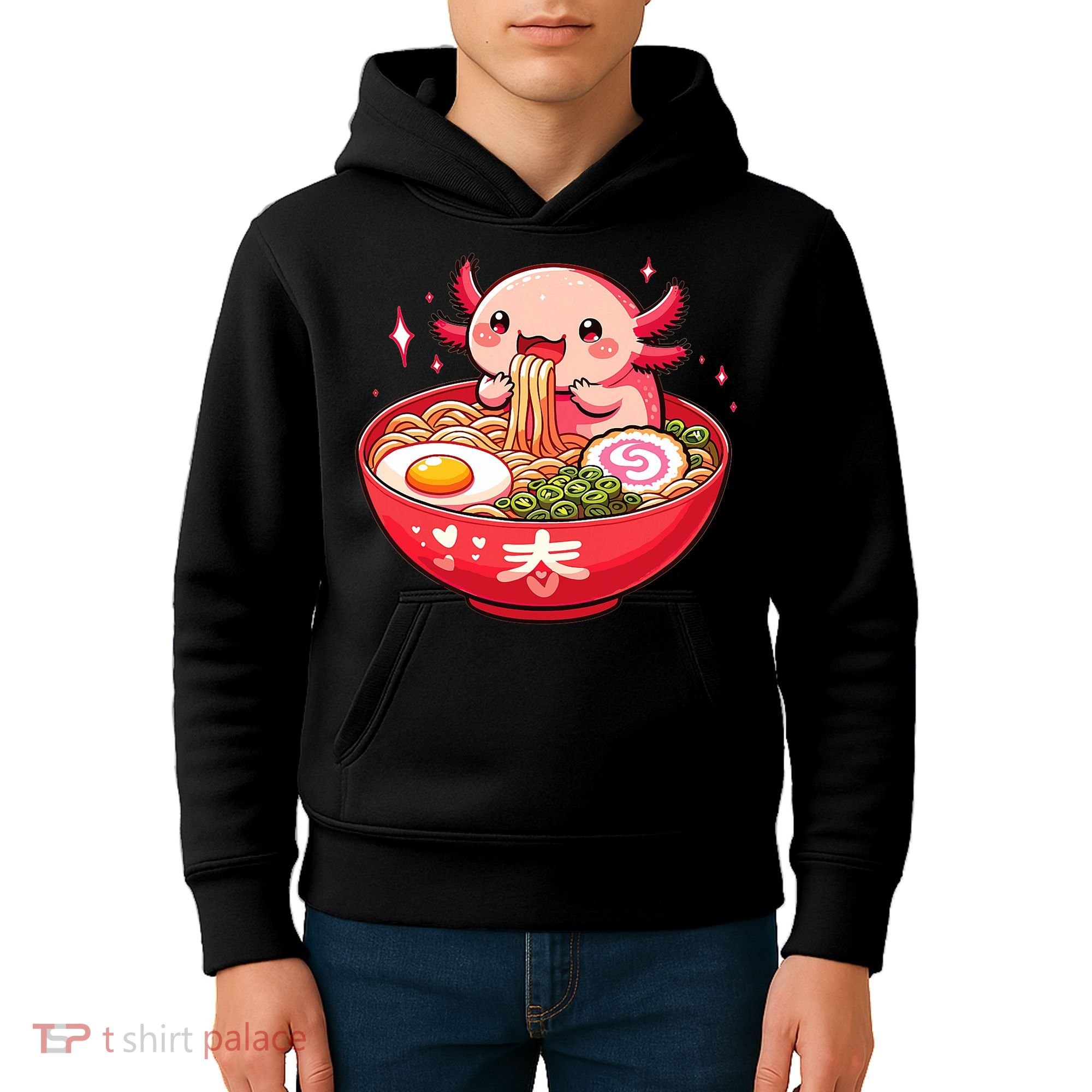 Cute Axolotl Eats Ramen Noodles Axolotls Ramen Kids Hoodie