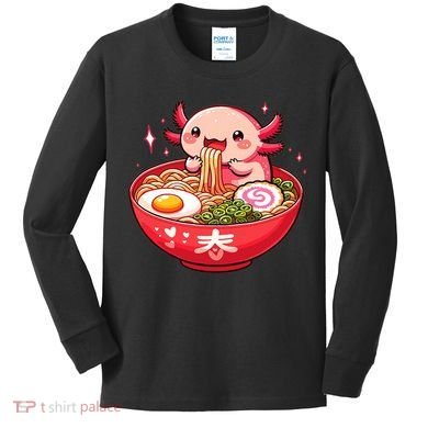 Cute Axolotl Eats Ramen Noodles Axolotls Ramen Kids Long Sleeve Shirt